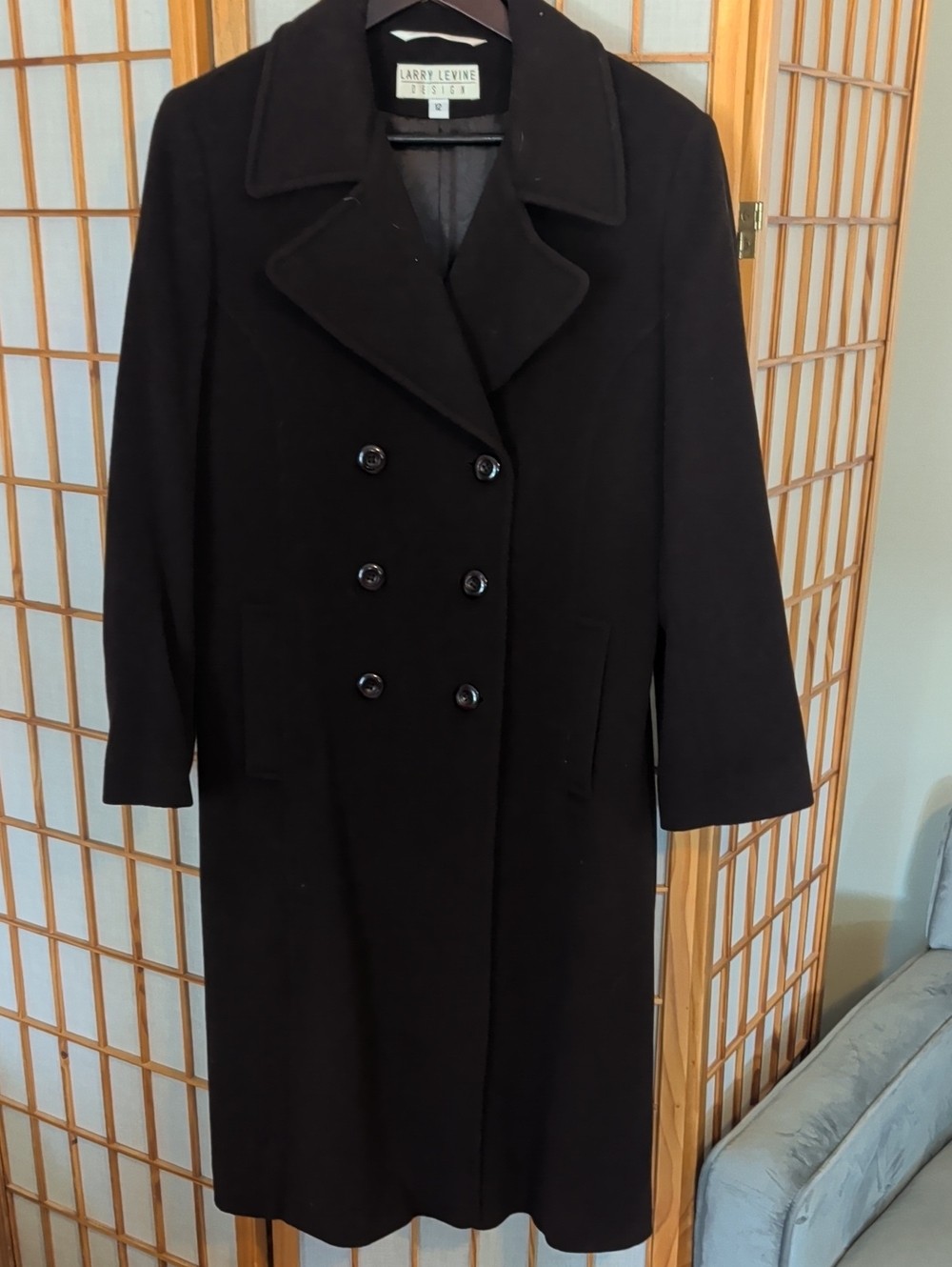 Vintage Larry Levine Plum Double-Breasted Long Wool And Cashmere Pea Coat